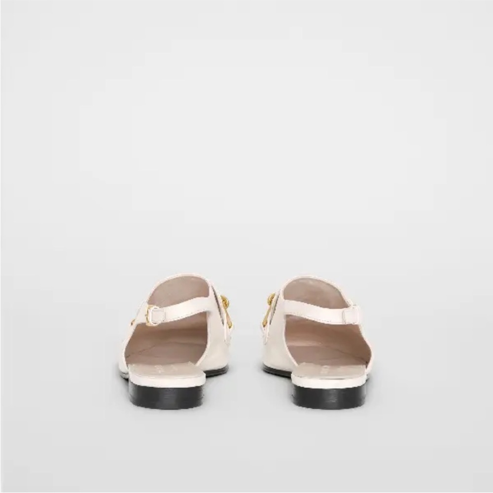 Burberry chain Link Detail Leather Slingback Loafers In off-white/ cream - Picture 5 of 11